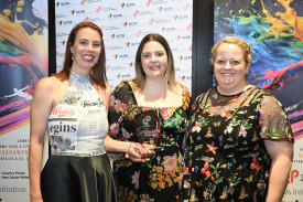 For the second year running, the Narromine Star took out Best Newspaper (under 700 circulation) and the paper’s former reporter, Sophia McCaughan (centre), was also named Young Journalist of the Year. Pictured with publisher Lucie Peart (left) and sponsor Lucinda Gardiner from the Copyright Agency (right).