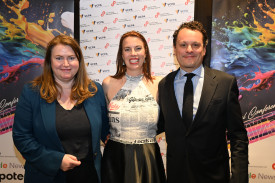 NSW minister for agriculture, regional NSW, and western NSW, Tara Moriarty MLC, with Country Press NSW’s immediate past president, Lucie Peart and new president Edward Higgins. Fashion note: Lucie’s dress made locally by Kate Banks under her label bybanks.