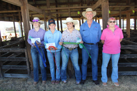 Senior fleeces: First – Holly-Jade Barret; second – Lara Duff’ and third – Tealea Ward; with judges Andrew Mills and Anita Vernon.