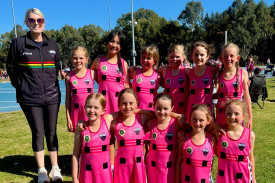 Under 10 Panthers’ netball side with coach Danielle Kirkwood.