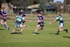 Gulargambone work the ball forward during the 14-point win.