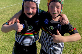 Under 10 football Panthers of the Week Samuel Lawrence and Jaxen Altus.