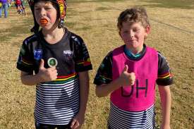 Under 10 football Panthers of the Week, Jayden Sutherland and Levi Burrell.