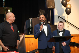 MC Kevin Kropinyeri, with TikTok stars ‘The Brother Boys’ Kyran O’Connell and Bill Cooper.