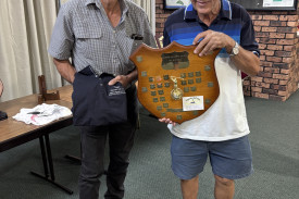 Don Milgate presenting the Albert Milgate Memorial Trophy to Mark Barwick.