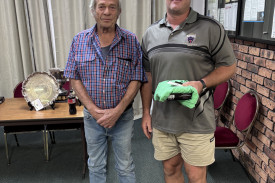 Peter Lummis presenting the Lummo’s Auto Repairs Club Championship to Ashley Hazelton.