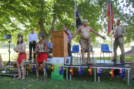 Uncle Ralph Naden opened Gilgandra’s Australia Day celebrations with a Welcome to Country and dance, assisted by youth dancers from Trangie and councillor Nick White.