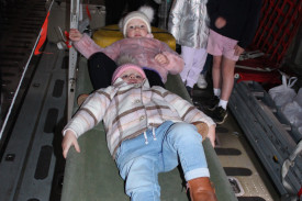 Harper and Arla Lewis had fun testing out the onboard stretcher.