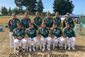 Dennis Howard (back-row, fourth from left) also represented the Australian Veterans Woodchopping Squad in New Zealand recently.