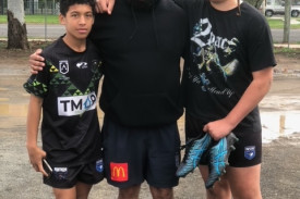 U14s Temana Diamond, coach Graham Bugmy, and Kahu Marshall.