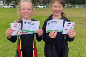 Under nine netballers had their first win of the season, pictured is McKenzie Harvey and Lisa-Marie Vermeulen.