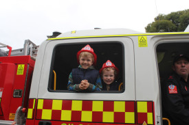 Arthur and Darcy Peart enjoying their time checking out the inside of one of Gilgandra’s fire trucks.