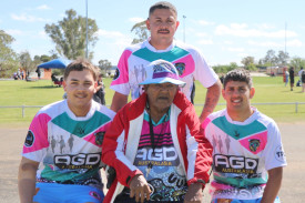 The McEwen family at the Dubbo knockout included Elvy McEwen (back) and Locky McEwen, Elder Reggie McEwen, and Tallis McEwen.