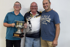 Winners of the Spaddy Noonan 4BBB, Mark and Aiden Hinchcliffe, with Todd Meyers.