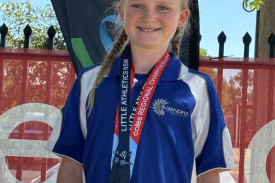 Katie Colwell won the 11 years girls discus at the regional athletics championships at Dubbo, throwing 24.77m. Katie is now off to the state titles at Sydney (Homebush) in March. Photos supplied.