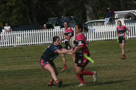 Gilgandra Pink Panther Sam Hazelton in action during the League Tag match on Saturday.