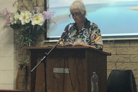 Elder and church leader Lois Towney welcomed all to the AIM Church on Monday (May 13) night. Photos courtesy of the Combined Christian Churches of Gilgandra.