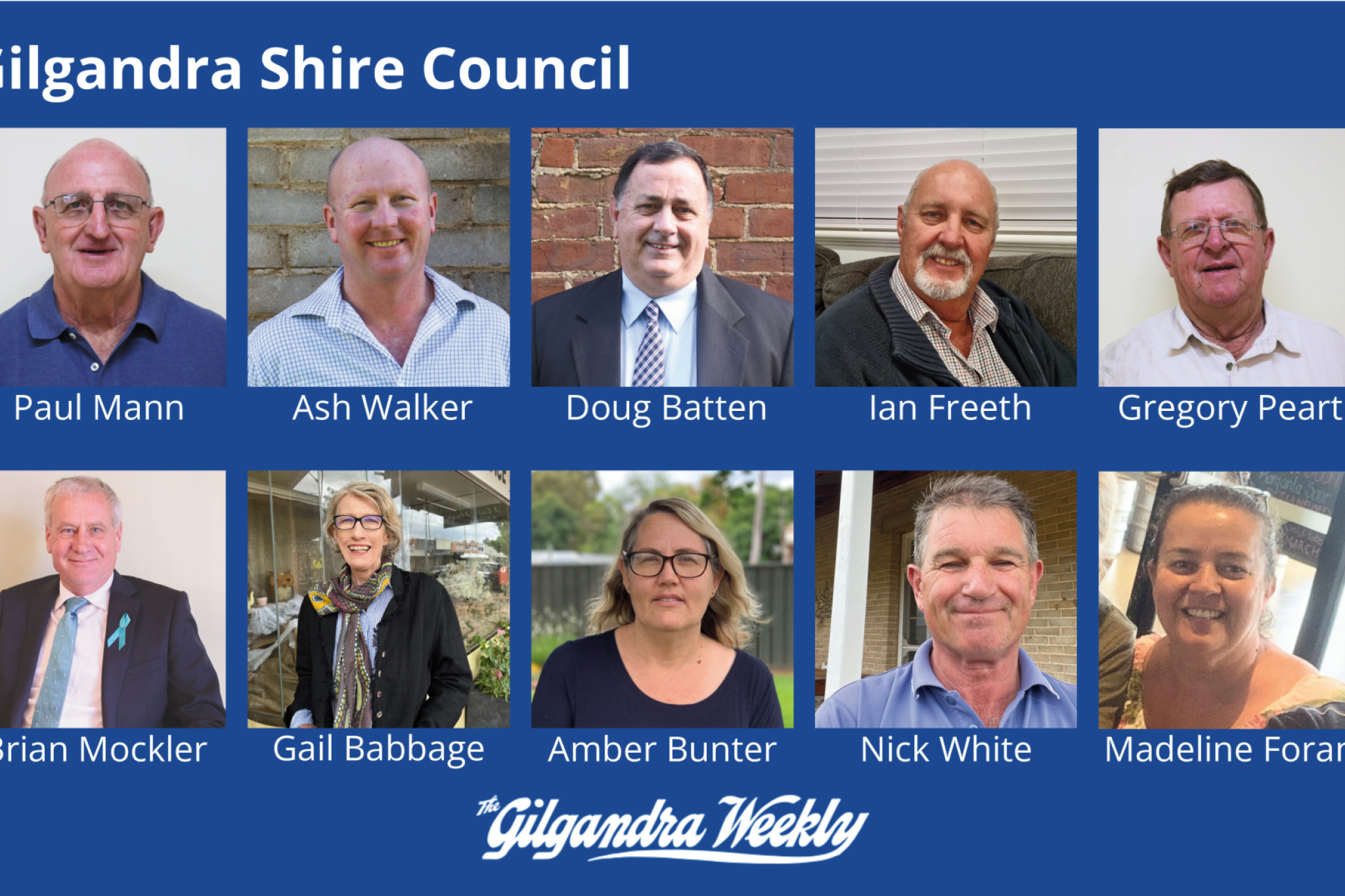 Gilgandra will go to the polls next month to elect a new local council. Above are the 10 candidates vying for one of the nine councillor positions. Photos by The Gilgandra Weekly and supplied by candidates.