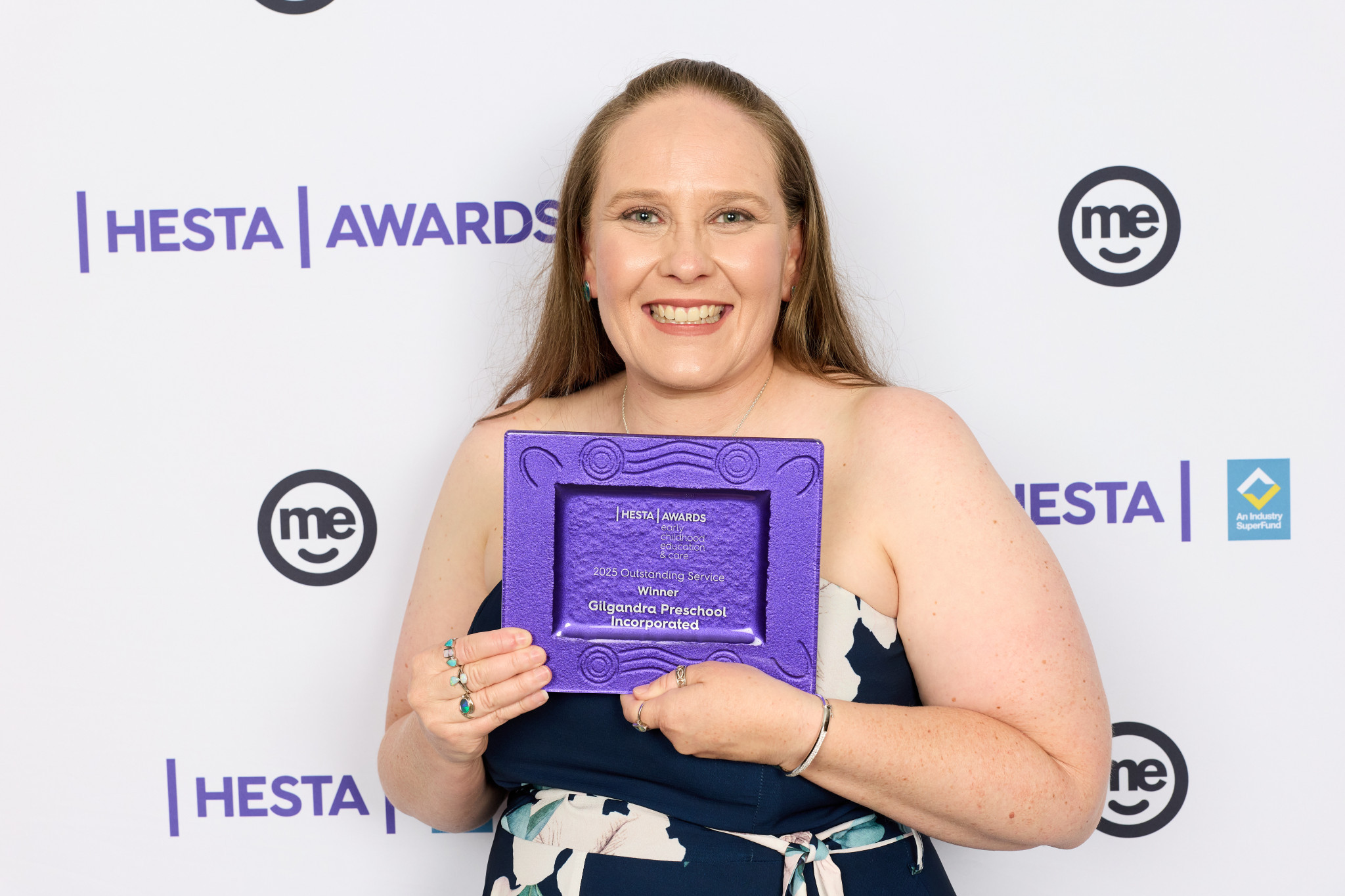 Director Kristy Hyndes accepting the national HESTA Award for Outstanding Service on behalf of Gilgandra Preschool. Photo supplied.