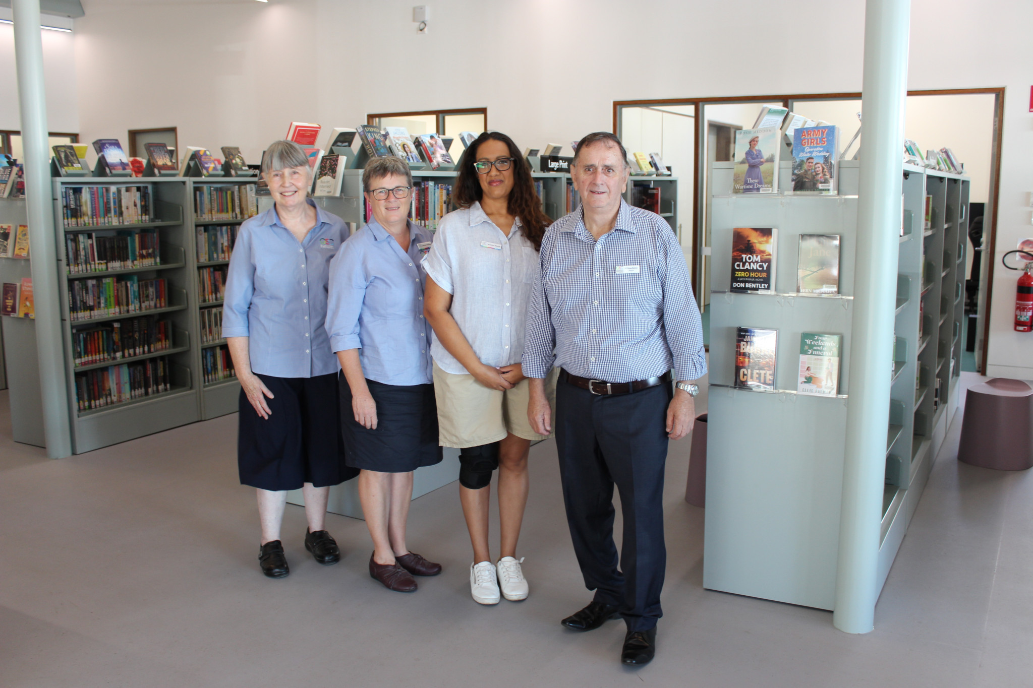 The long-awaited GIL Library Hub is now open. Library staff Liz McCutcheon, Lorraine Hutchison, and Kristina Wendt were joined by mayor Doug Batten on Monday’s opening day. Photo by The Gilgandra Weekly: Lucie Peart.