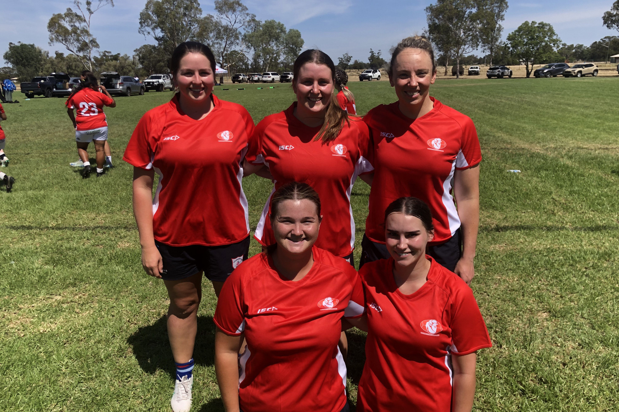 Gulargambone’s five representatives in the Western Plains Rugby Union representative contact women’s side that played Dubbo Kangaroos at the Friendships in Rugby Day at Gulargambone on Saturday, March 15 included Caitlynn Mills, Makaila Gordon, Peta Bradley, Alana Clark, and Rani Diggs (not in order). Photo supplied.