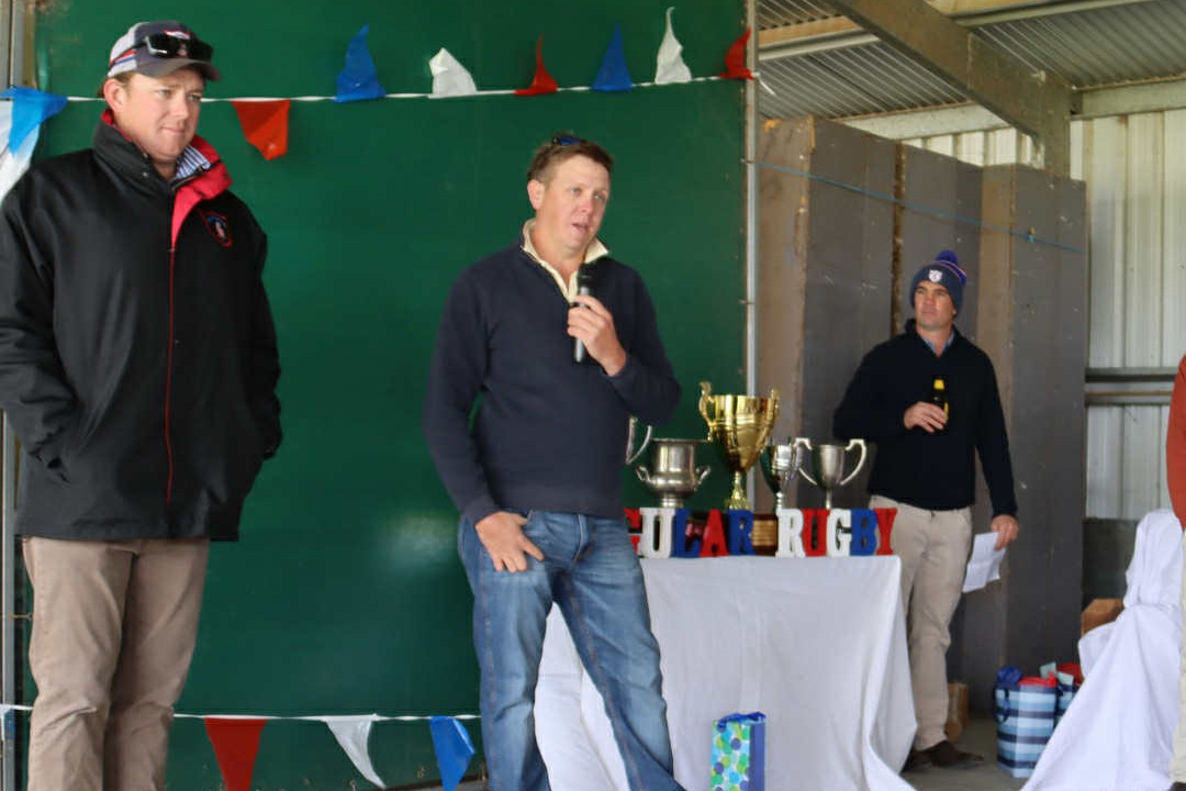 Men’s coach Justin Harvey addresses the audience at the Gulargambone Rugby Union Club presentation day. Photos supplied.