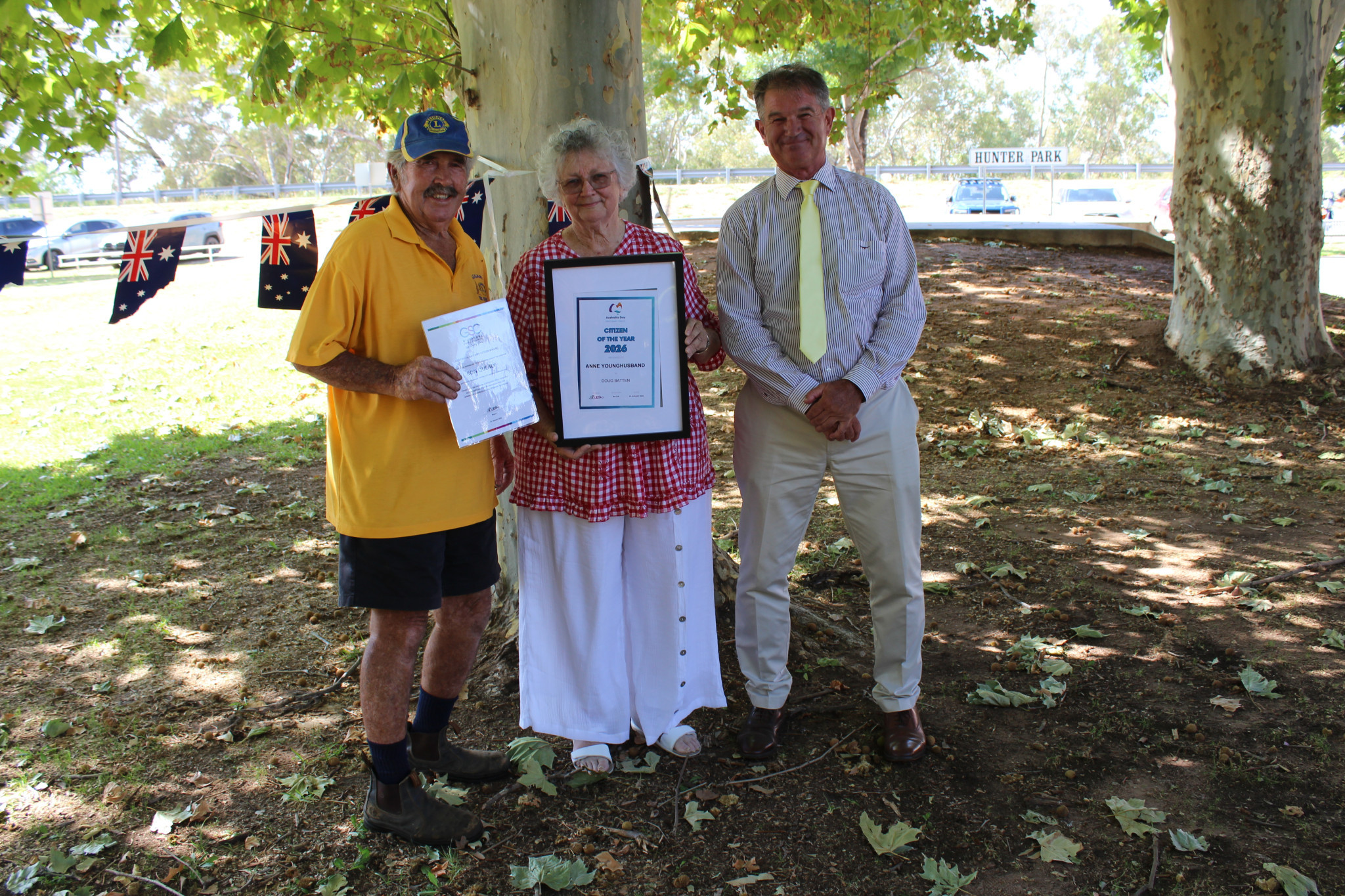 Citizen of the Year nominee Ron Quealy with recipient Anne Young Husband, and Gilgandra Shire Council's deputy mayor Nick White. Photo by The Gilgandra Weekly: Lucie Wightman.