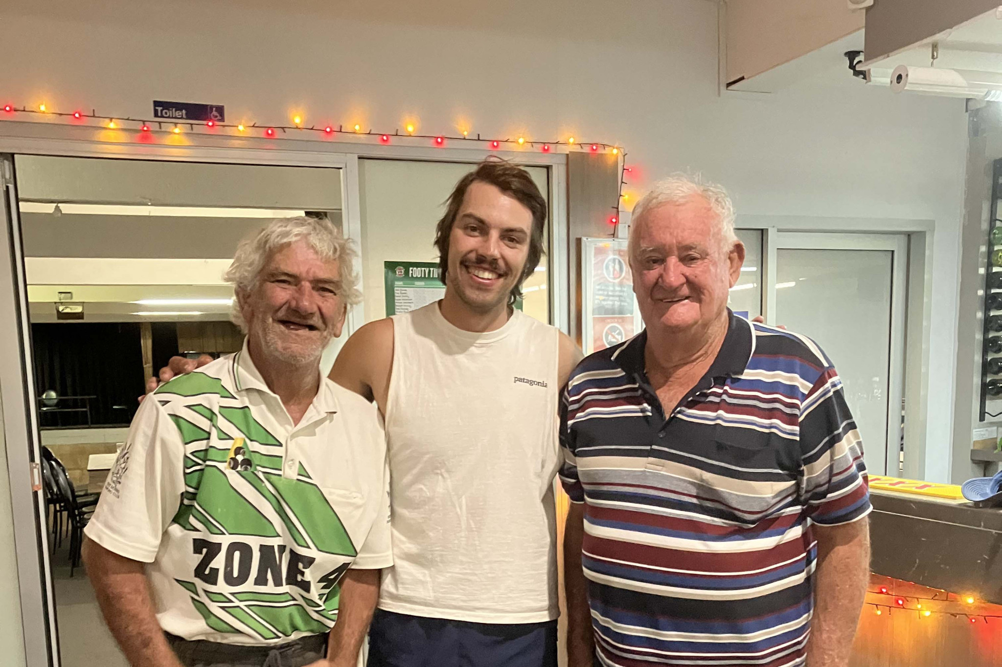 Easter Sunday’s social bowls winners, Rambo Young, Theo ‘Frenchy’, and Bob Rogers. Photo by Gilgandra Bowling Club.