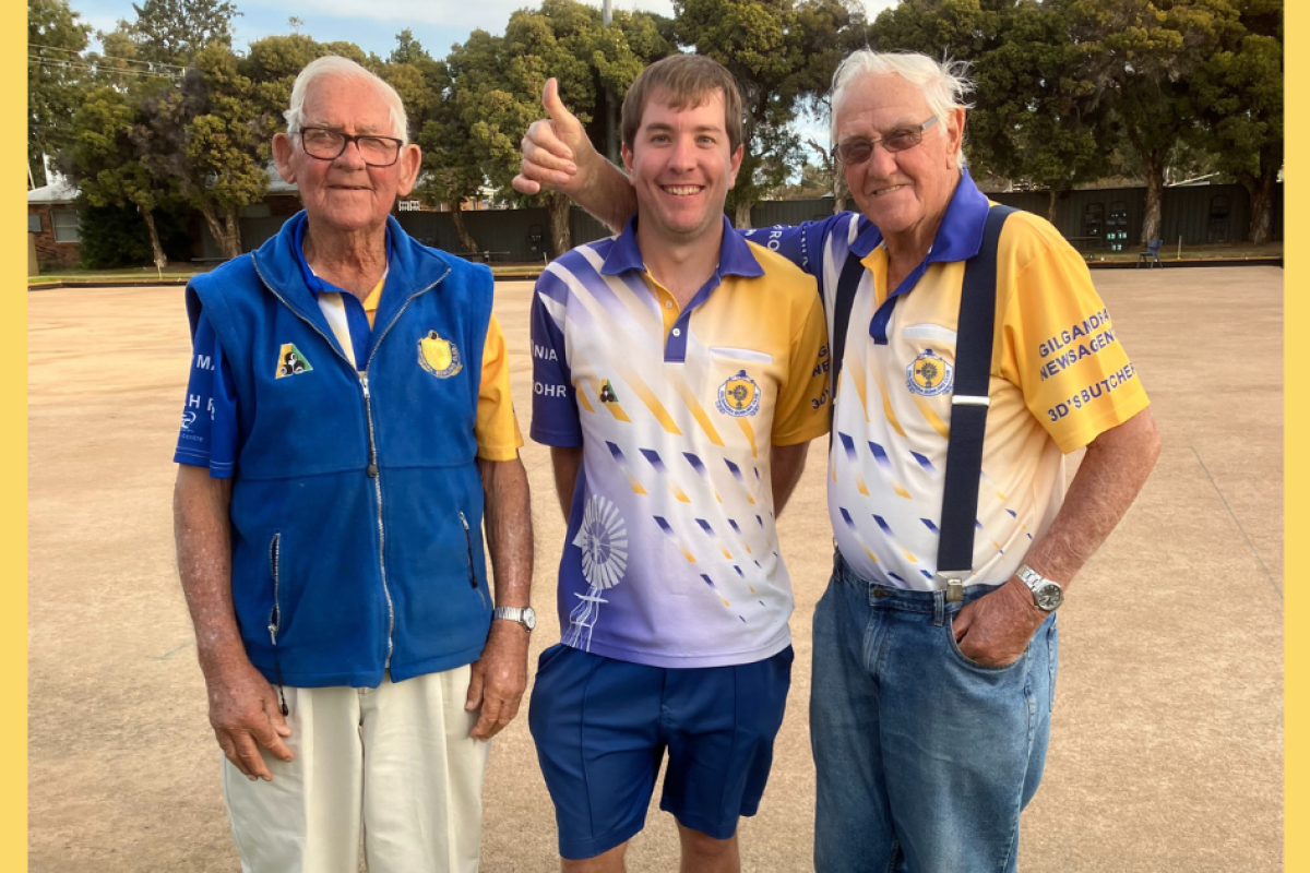 Bruce Parker, Dylan Marchant, Mal Altmann won the Gilgandra Triples Championship final on Saturday. Photo supplied.