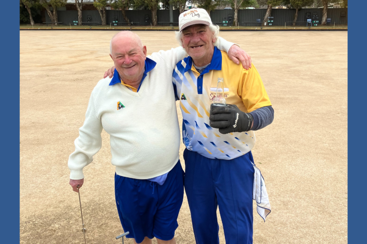 A very happy Mouse Holland and Rambo Young after their 18-16 win in the A Pairs Championship match on Thursday, July 17. Photo supplied.