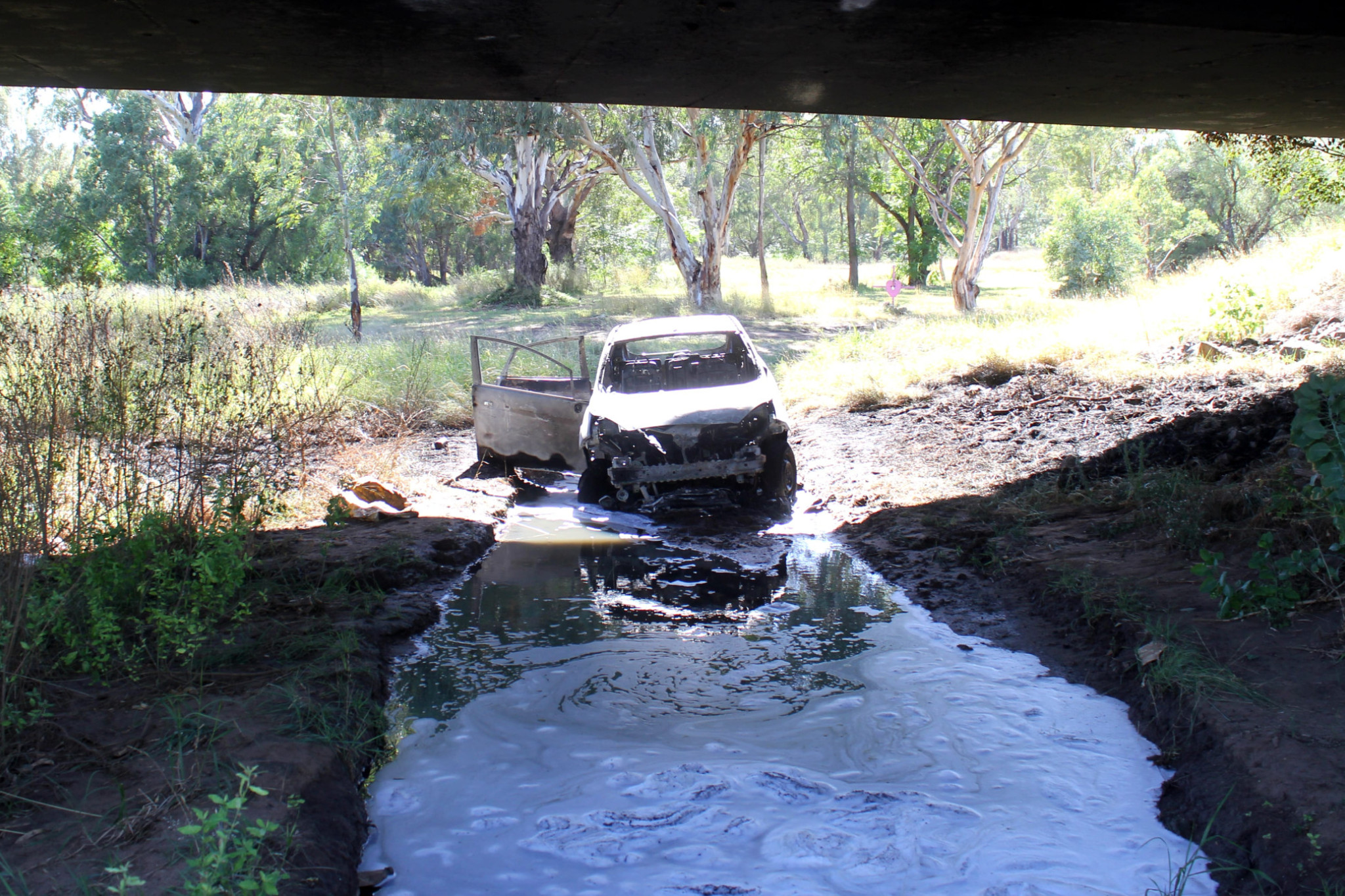 A small vehicle was destroyed in a car fire last week underneath Jack Renshaw Bridge. Photos by The Gilgandra Weekly: Nicholas Croker.