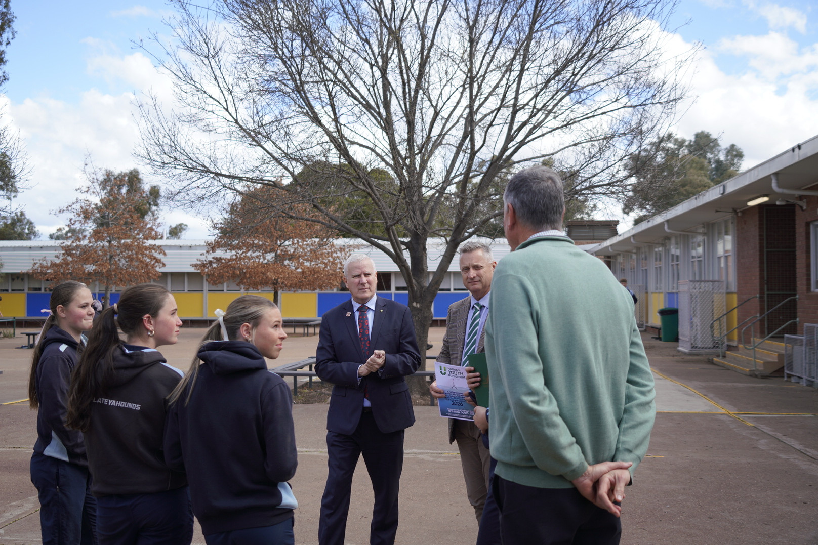 Member for Parkes, Jamie Chaffey, and member for Riverina, Michael McCormack, visit West Wyalong High School. Photo by Parkes Electorate.
