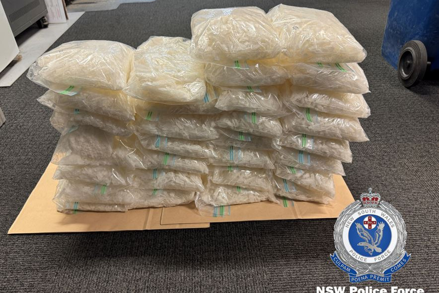 An American man has been charged after police discovered 30kg of the drug ice during a routine traffic stop in Dubbo. Photo: NSW Police.