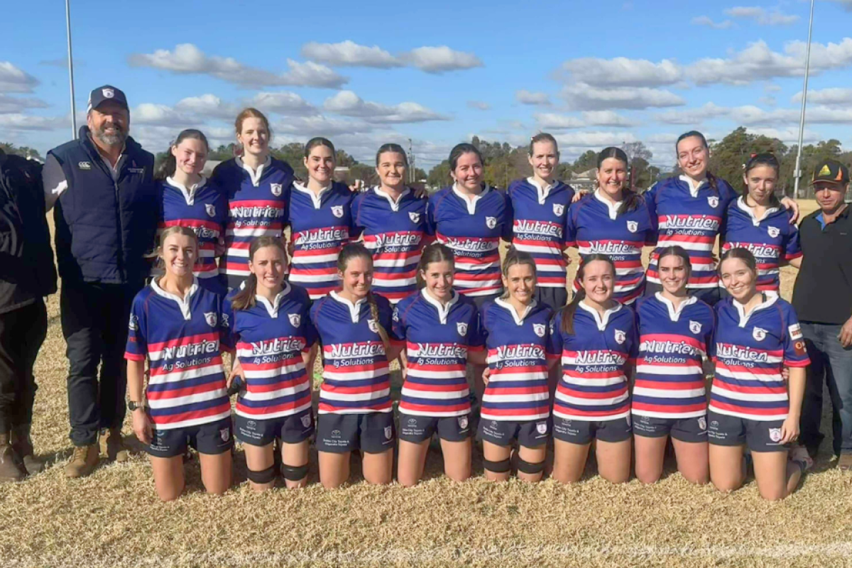 The Gulargambone Flamin’ Galahs were all smiles after their 25-10 win against Coonamble which gave them the Western Plains Ahrens Cup Tri Tag minor premiership for the 2025 season. Photo supplied by Gulargambone Rugby Union Club.