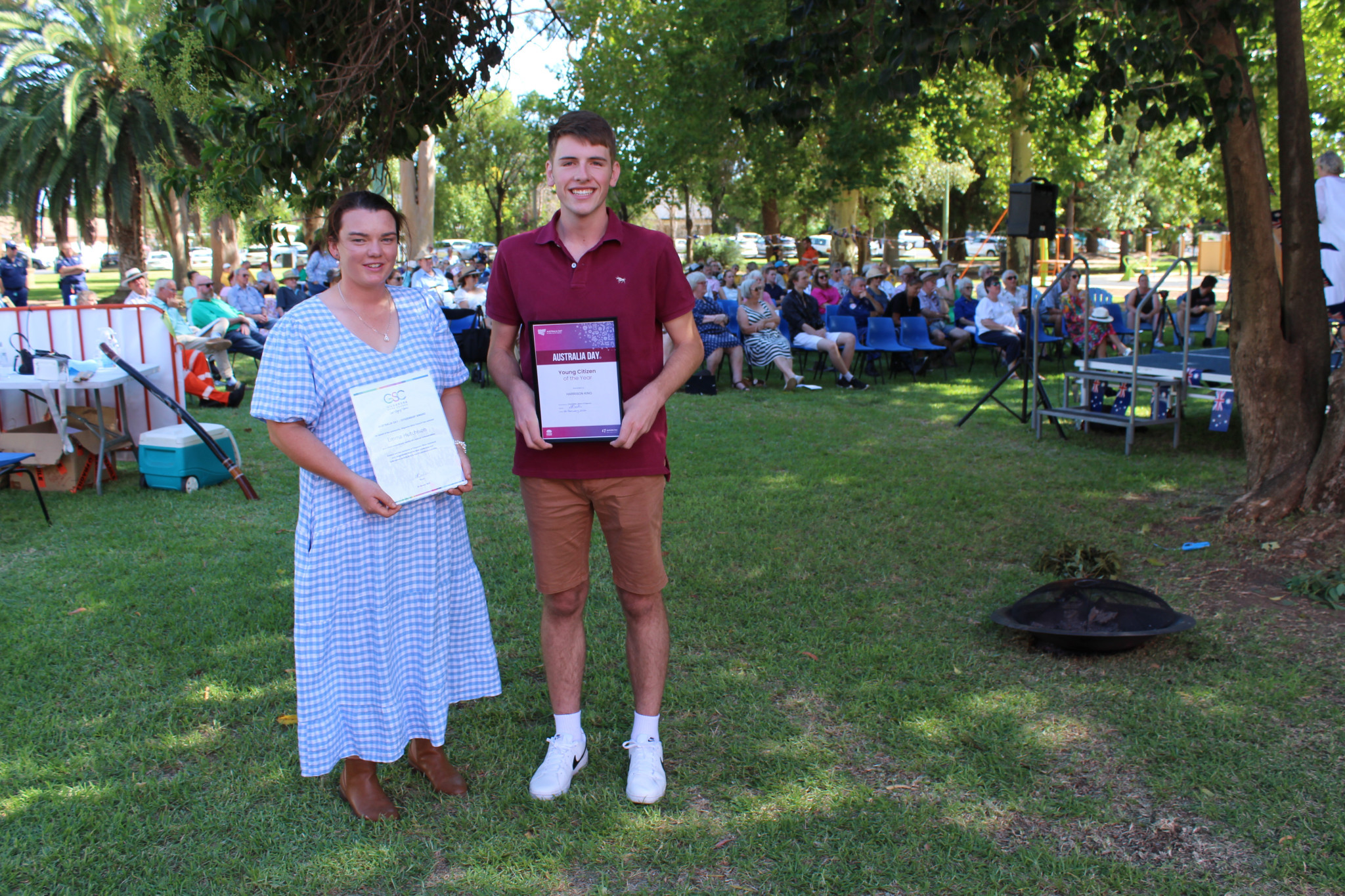 2024 Young Citizen of the Year nominee Emma Hutchison with recipient Harrison King. Photo by The Gilgandra Weekly: Lucie Peart.