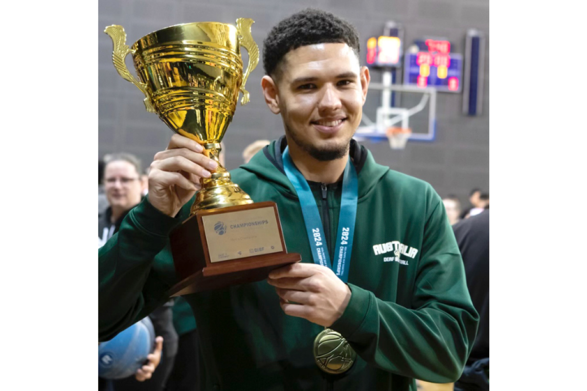 Gilgandra basketballer Jarrod McEwen-Young and his team the Goannas have won the Asia Pacific Deaf Basketball Championships. Photos contributed.