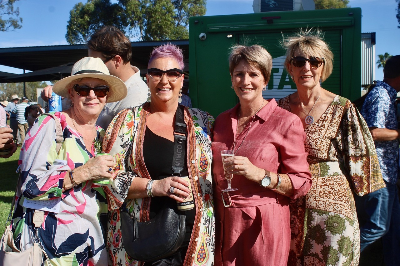 Lou Gillman, Lou Dickson, Sandra Beetson, and Janelle Jeffrey at Nyngan's ANZAC Day races. Photo by The Gilgandra Weekly: Abigail McLaughlin.