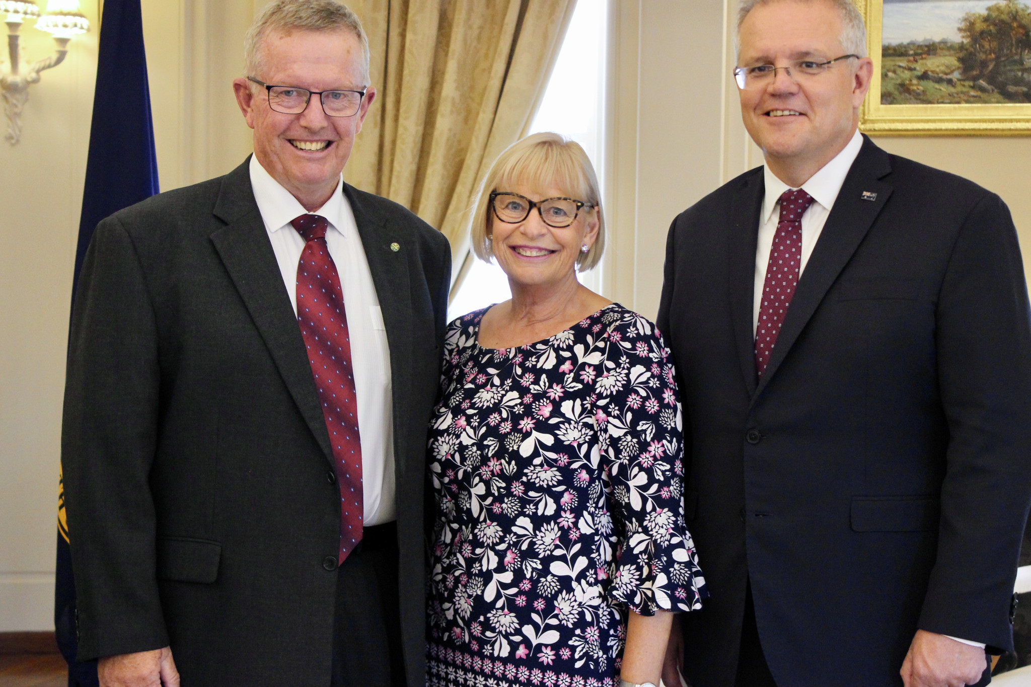 Federal member for Parkes Mark Coulton and his wife Robyn Coulton with then prime minister Scott Morrison at government house. Photo by Parkes Electorate.