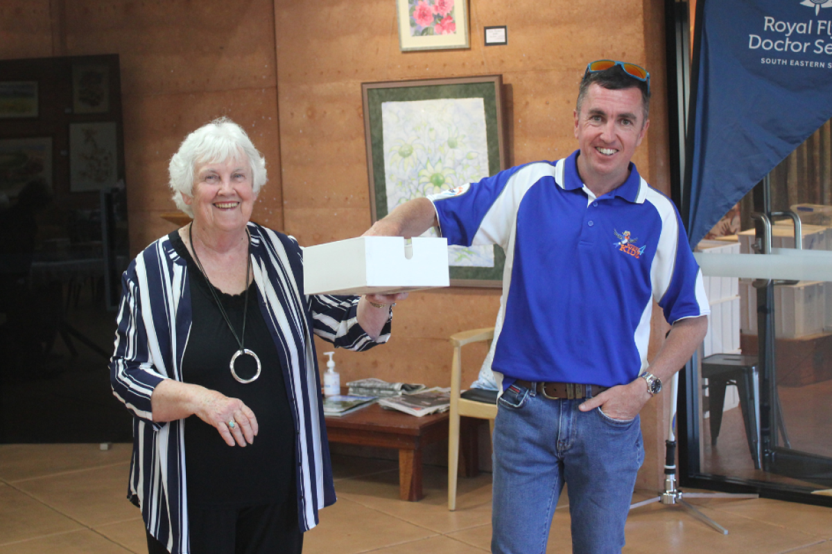 Local artist Judy Shalhoub with Brendan Crane a representative from Wings4Kidz at the official opening of ‘Out There!’ at the Coo-ee Hertiage Centre on the weekend. Photos by The Gilganra Weekly: Nicholas Croker.