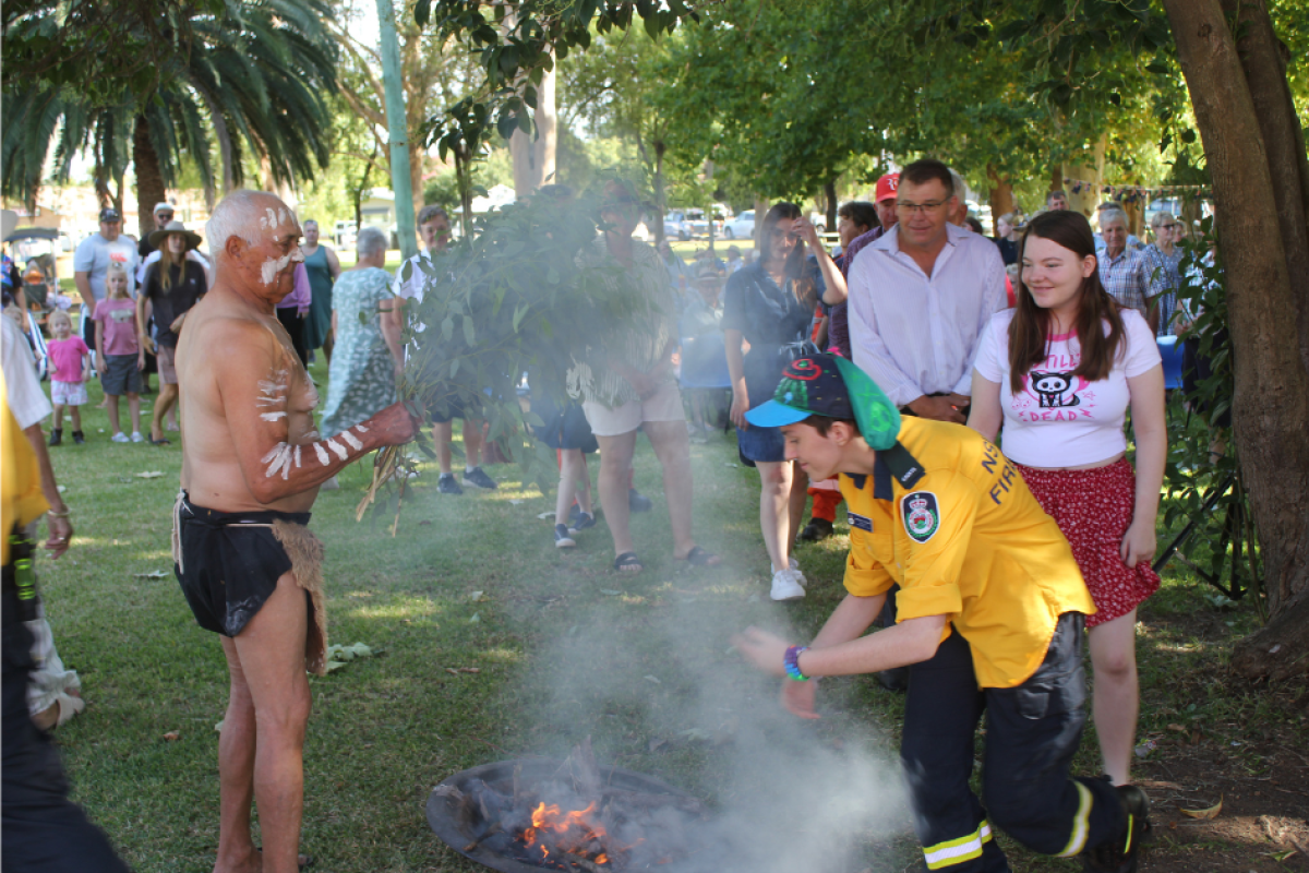 A traditional smoking ceremony, led by Uncle Ralph Naden. Photos by The Gilgandra Weekly: Nicholas Croker