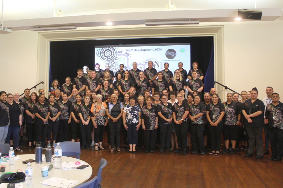 Staff and guests of CTG Aboriginal Health at Gilgandra Shire Hall who came to Gilgandra for the staff development day. Photo by The Gilgandra Weekly: Nicholas Croker.