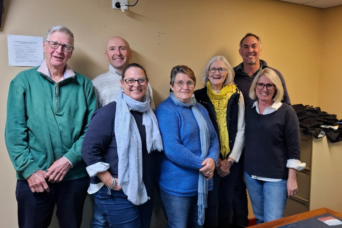 Outgoing No CSG Gilgandra District Inc committee members at their final meeting: Geoff Thomas, Dave and Cath Peart, Colleen Fraser, Jan Robertson, David and Danielle Bonnington. Photo by NCSGGD.