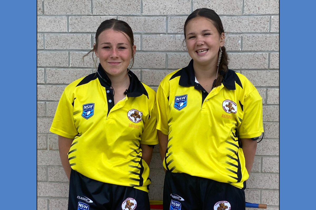 With very few people prepared to face-up to the passions of footy fans in the Castlereagh League competition as referees or touch judges, two Baradine Central School students, Heidi Taylor and Indiannah Carey, are doing just that! Photo supplied.