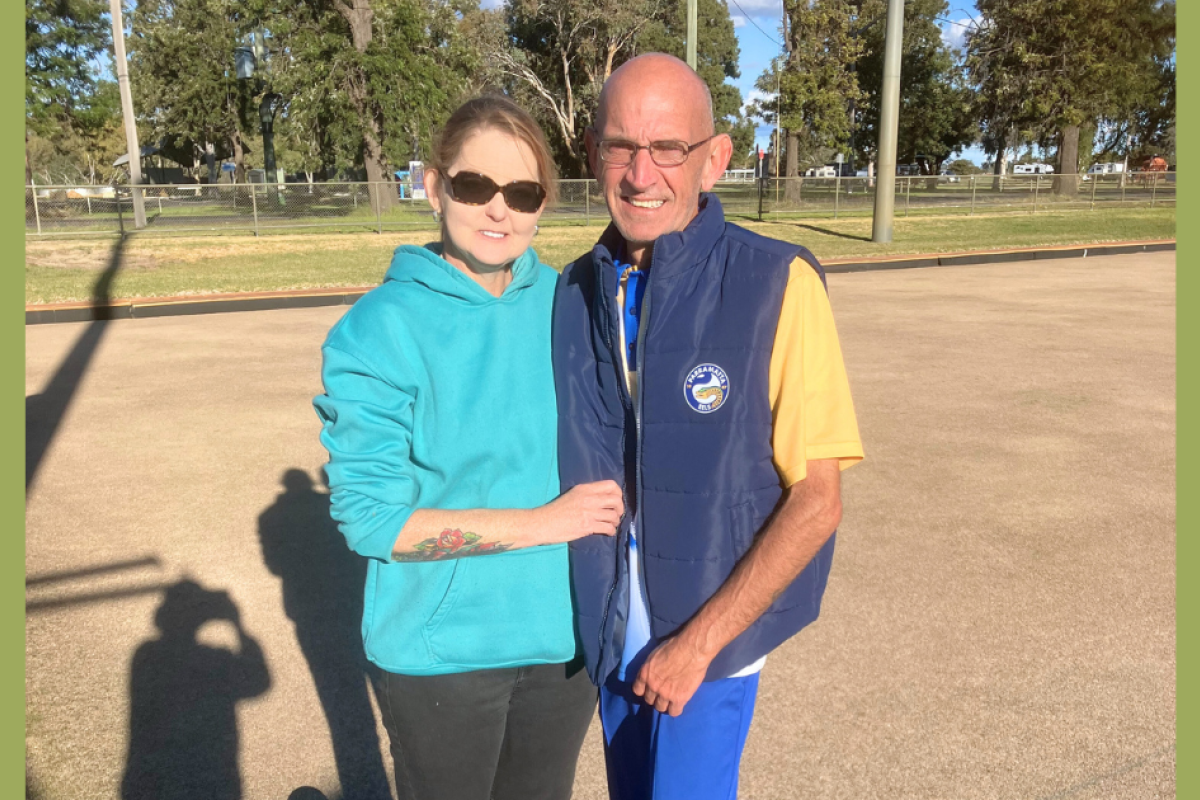 Shayne Barwick proposed to Michele Doherty after the last end of bowls. Michele said “yes”, making a first for the Sporties. Photo supplied.