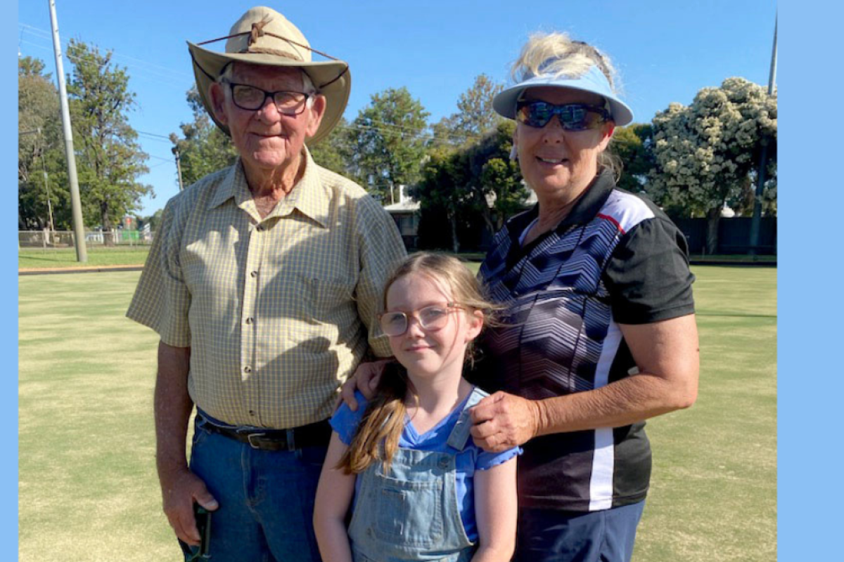 Three generations of bowlers Bruce Parker, Jo and Harmony Raines (front). Photos supplied.