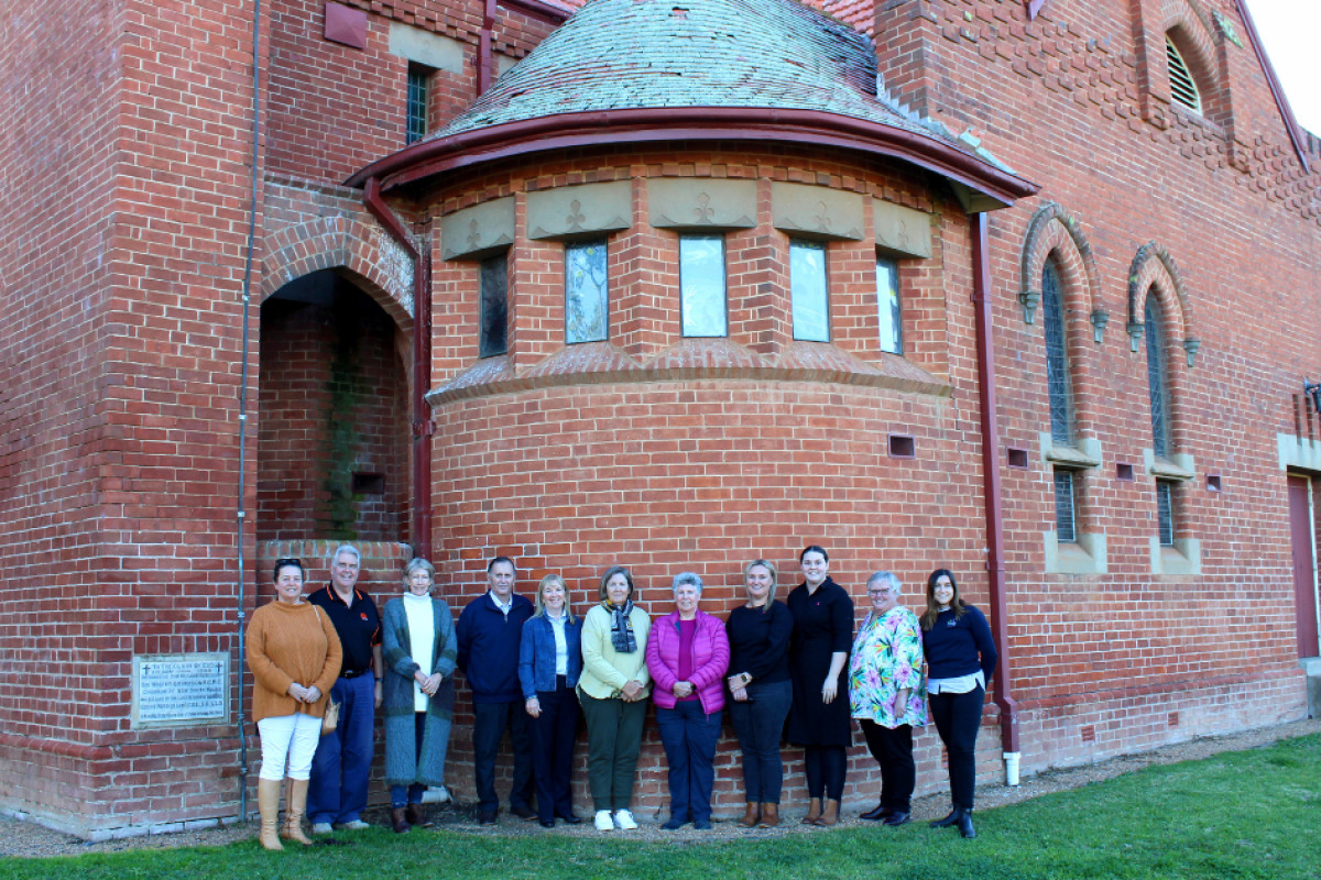 Members of Gilgandra’s St Ambrose Memorial Church have taken the first steps in what will be a huge restoration task in securing local donations from Community Bank Gilgandra and a tax deductibility status. Pictured are the church committee members with board directors and staff of the bank, and Gilgandra Shire Council’s Merscia Kouroulis. Photo by The Gilgandra Weekly: Lucie Peart.