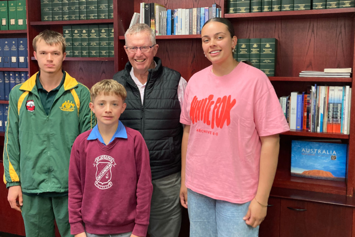 Federal Member for Parkes, Mark Coulton, presented certificates to Ethan Ward (Dubbo), Oli Chandler (Gilgandra), and Tully Pickering (Dubbo) who each received a Local Sporting Champions grant. Photo by Parkes Electorate.