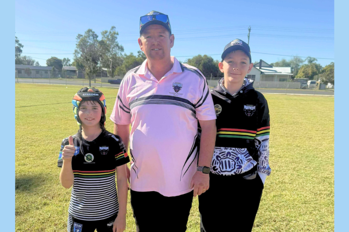 Under eights rugby league Panther of the Week Billy Larkin with coach Bryan, and Jaxson.
