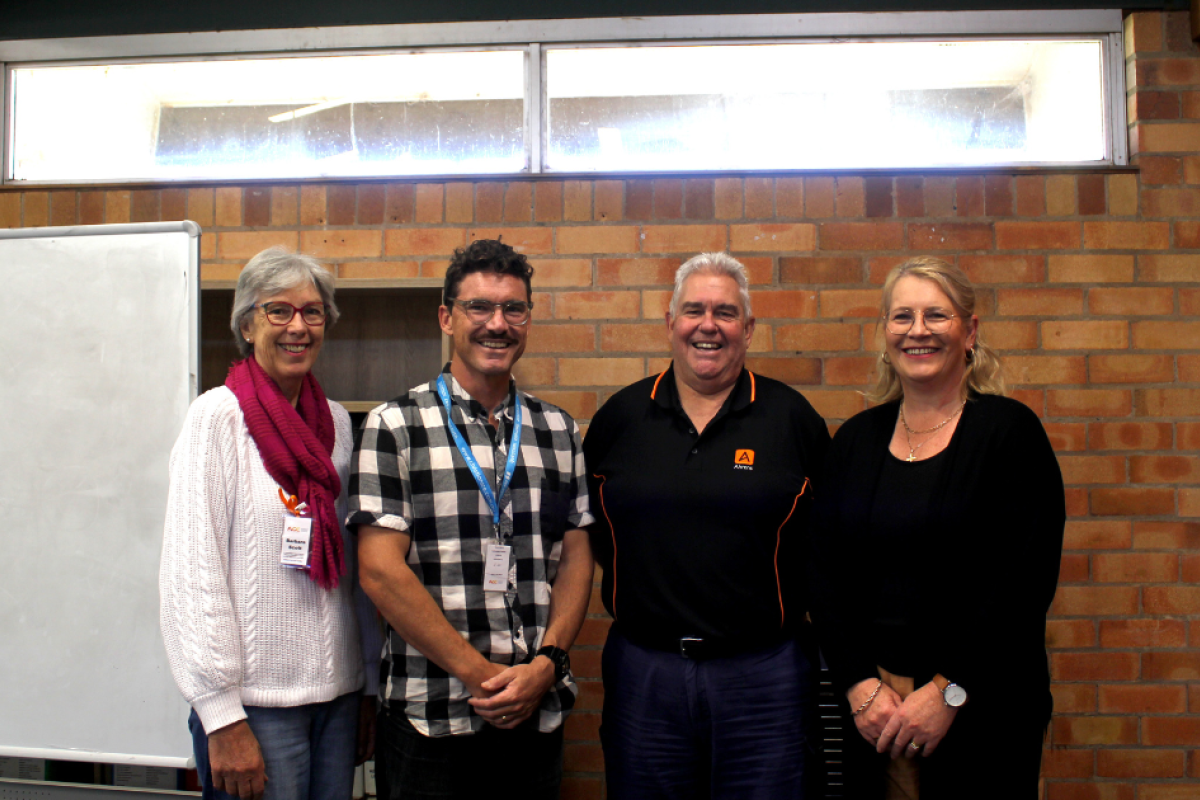 Barbara Scott, SRE teacher Paul Bedwell, Stuart Border, and Simonea Barden at the high school last week. Photo by The Gilgandra Weekly: Nicholas Croker.