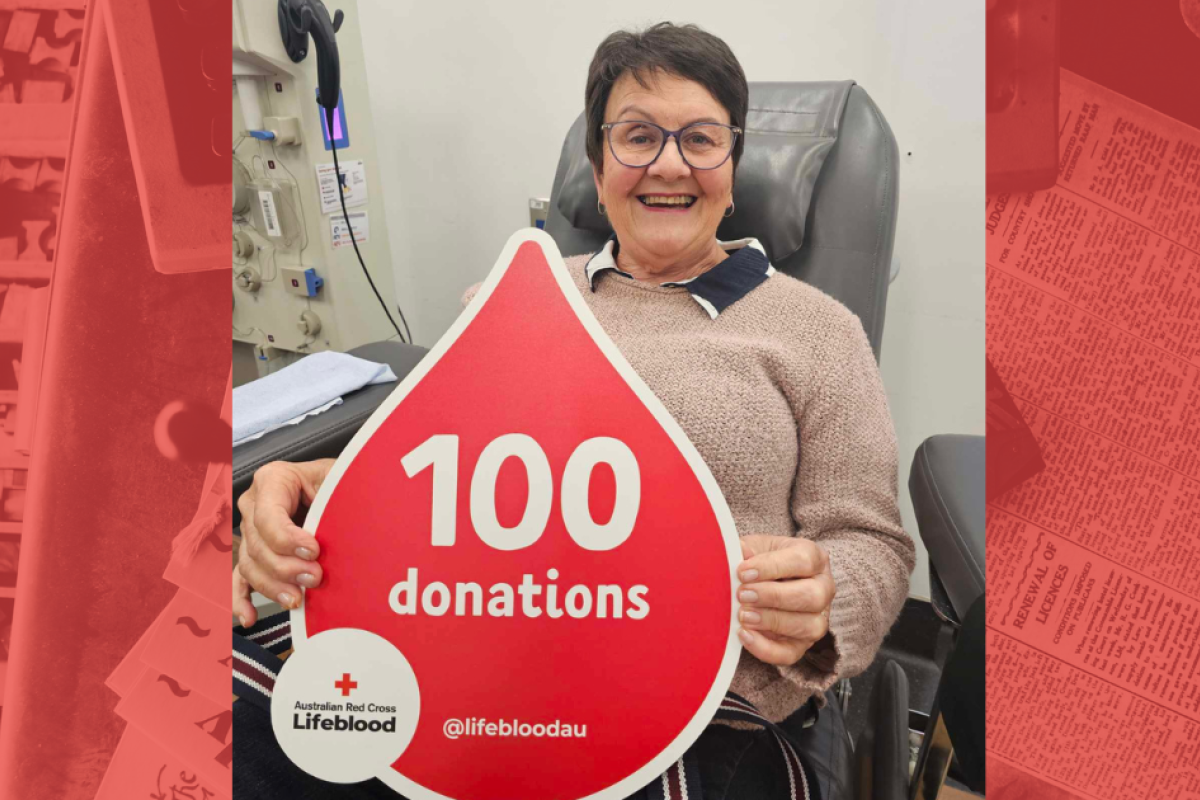 Chris Horan reached a great milestone late last month, by undertaking 100 blood and plasma donations at the Australian Red Cross Lifeblood centre in Dubbo. Photo supplied.